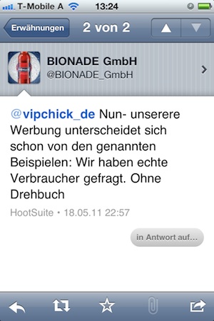 Bionade-Antwort via Twitter